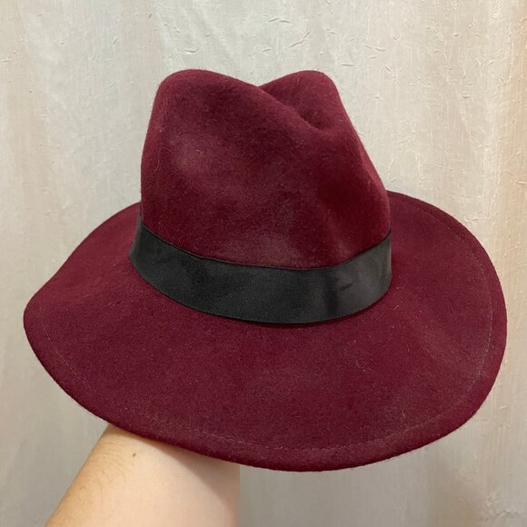 Dark Red Felt Fedora-Style Hat - Picture 1 of 4